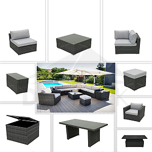 Loungegruppe modular aus Polyrattan SEVILLA (Anthrazit) - eigene Sitzgruppe