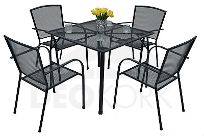 Sitzgruppe aus Metall TOLEDO 1 + 4 (90x90 cm)